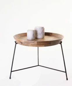BD MANGO WOOD WITH IRON BASE ACCENT TABLE