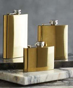 RO COCKTAILS POLISHED BRASS FLASKS