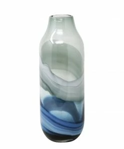 SB SKY & WATER OCEAN SWIRL LONG GLASS VASE