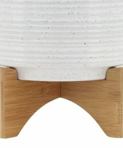 SB WHITE SPECKLED LINES PLANTER W/STAND BOHO