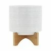 SB WHITE SPECKLED LINES PLANTER W/STAND BOHO