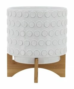 SB WHITE CIRCLES PLANTER W/STAND BOHO