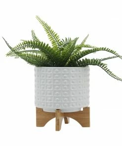 SB WHITE DOTTED PLANTER W/STAND BOHO