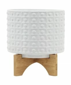 SB WHITE DOTTED PLANTER W/STAND BOHO
