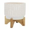 SB WHITE GEO LINES & CIRCLES PLANTER W/STAND BOHO
