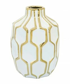 SB WHITE & GOLD TRIM CER VASES