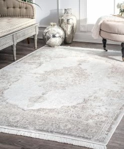 NLD VINTAGE MEDALLION CANTRELL FRINGE RUG MID CENTURY