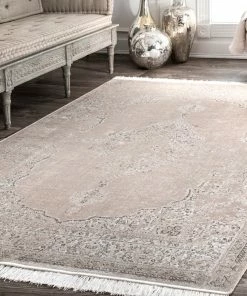 NLD VINTAGE MEDALLION CANTRELL FRINGE RUG MID CENTURY