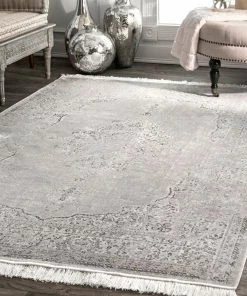 NLD VINTAGE MEDALLION CANTRELL FRINGE RUG MID CENTURY