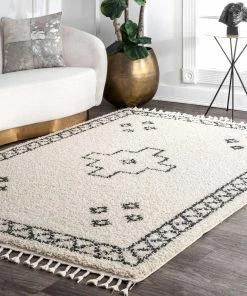 NLD RUGS WHITE TRIBAL SKY TASSEL RUG