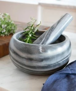 BH GREY MARBLE MORTAR & PESTLE HYGGE