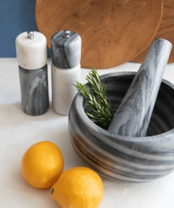 BH GREY MARBLE MORTAR & PESTLE HYGGE