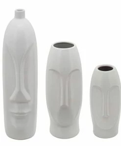 SB WHITE CERAMIC FACE VASES MID CENTURY