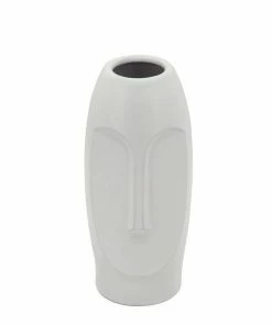 SB WHITE CERAMIC FACE VASES MID CENTURY