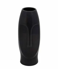 SB BLACK CERAMIC FACE VASES MID CENTURY