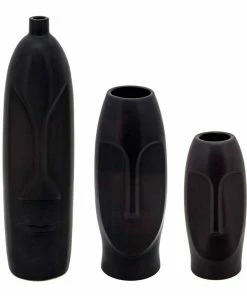 SB BLACK CERAMIC FACE VASES MID CENTURY