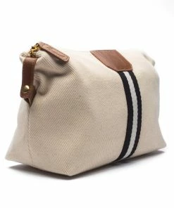 BK WHITE CANVAS STRIPED TOILETRY BAG LIFESTYLE