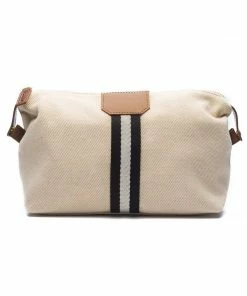 BK WHITE CANVAS STRIPED TOILETRY BAG LIFESTYLE