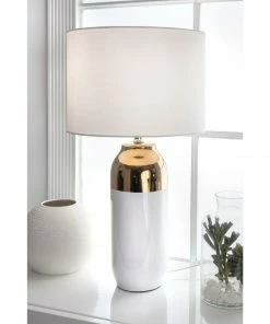 NLD LIGHTING WHITE & BRASS PILL TABLE LAMP - 26