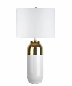 NLD LIGHTING WHITE & BRASS PILL TABLE LAMP - 26