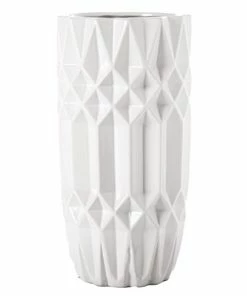 WHITE CRYSTAL CUT CERAMIC VASE