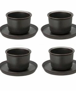 KN BLACK CERAMIC TEA CUP & SAUCER