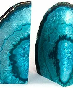 AZ TEAL AGATE GEODE BOOKENDS BOHO