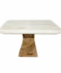 BD WHITE MARBLE SQUARE CAKE PLATE W/ MANGO STAND