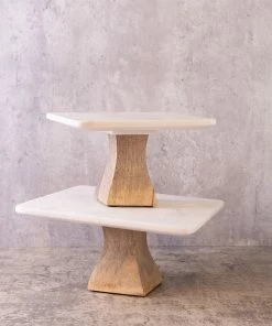 BD WHITE MARBLE SQUARE CAKE PLATE W/ MANGO STAND