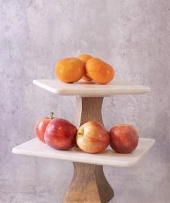 BD WHITE MARBLE SQUARE CAKE PLATE W/ MANGO STAND