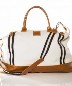 BK LIFESTYLE WHITE CANVAS STRIPED WEEKENDER