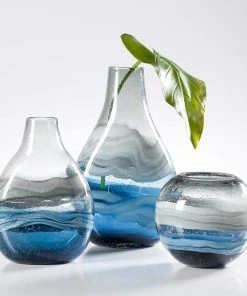 TT OCEAN SWIRL BULB GLASS VASE MID CENTURY