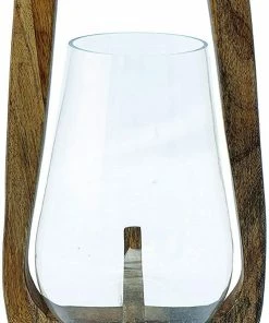 SB GLASS LANTERN W/ WOOD HANDLE HYGGE