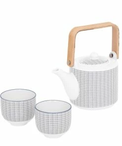 TT WHITE & GREY KIRI PORCELAIN TEAPOT SET