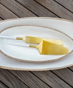 BH MANGO WOOD & WHITE ENAMEL OVAL DISH, SMALL ENTERTAINING 9 BH MANGO WOOD & WHITE ENAMEL OVAL DISH, SMALL ENTERTAINING