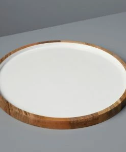 BH MANGO WOOD & ENAMEL ROUND TRAY ENTERTAINING