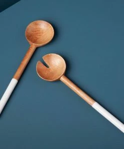 BH ENTERTAINING MANGO WOOD & WHITE ENAMEL CLASSIC SERVING SET