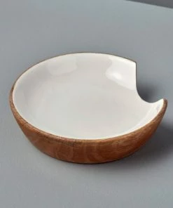 BH MANGO WOOD & WHITE ENAMEL SPOON REST