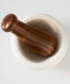 BH HYGGE WHITE MARBLE & WOOD MORTAR & PESTLE