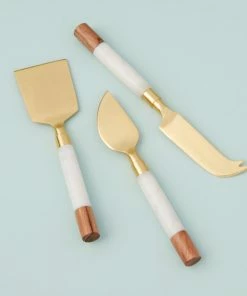 BH WHITE MARBLE & ACACIA CHEESE CUTTING SET