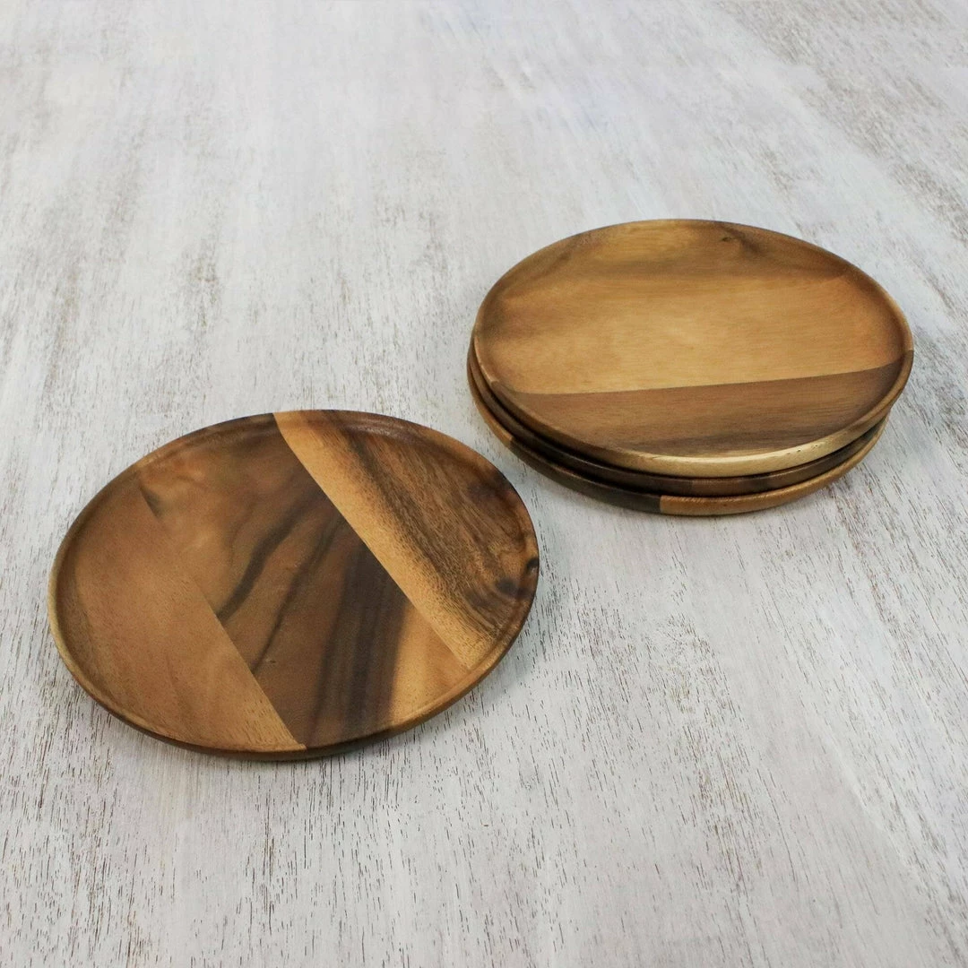NO THAI DARK WOOD PLATES 8" (THAILAND) ENTERTAINING 4 NO THAI DARK WOOD PLATES 8" (THAILAND) ENTERTAINING