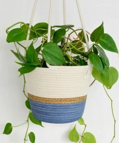 MM JUTE & BLUE-GREY BLOCK HANGING PLANTER (SOUTH AFRICA)