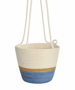 MM JUTE & BLUE-GREY BLOCK HANGING PLANTER (SOUTH AFRICA)