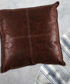 TT MAVERICK VEGAN LEATHER THROW PILLOW - MOCHA COZY UP