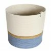 MM BASKETS JUTE & BLUE-GREY BLOCK COTTON CYLINDER BASKET