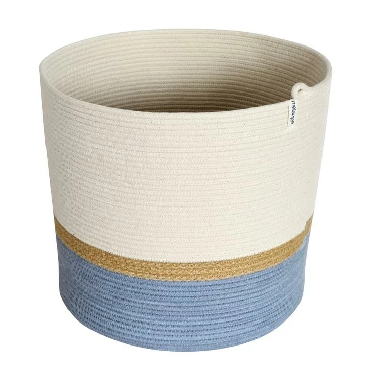 MM BASKETS JUTE & BLUE-GREY BLOCK COTTON CYLINDER BASKET 3 MM BASKETS JUTE & BLUE-GREY BLOCK COTTON CYLINDER BASKET