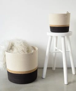 MM JUTE & BLACK COTTON CYLINDER BASKET