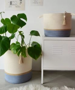 MM JUTE & BLUE-GREY COTTON FLOOR BASKETS (SOUTH AFRICA) 7 MM JUTE & BLUE-GREY COTTON FLOOR BASKETS (SOUTH AFRICA)