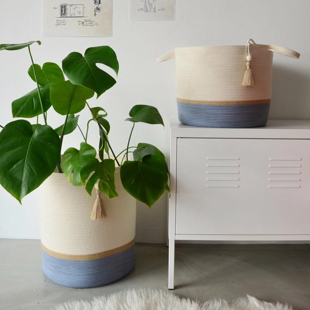 MM JUTE & BLUE-GREY COTTON FLOOR BASKETS (SOUTH AFRICA) 5 MM JUTE & BLUE-GREY COTTON FLOOR BASKETS (SOUTH AFRICA)