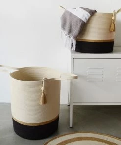 MM BASKETS JUTE & BLACK COTTON FLOOR BASKET 9 MM BASKETS JUTE & BLACK COTTON FLOOR BASKET